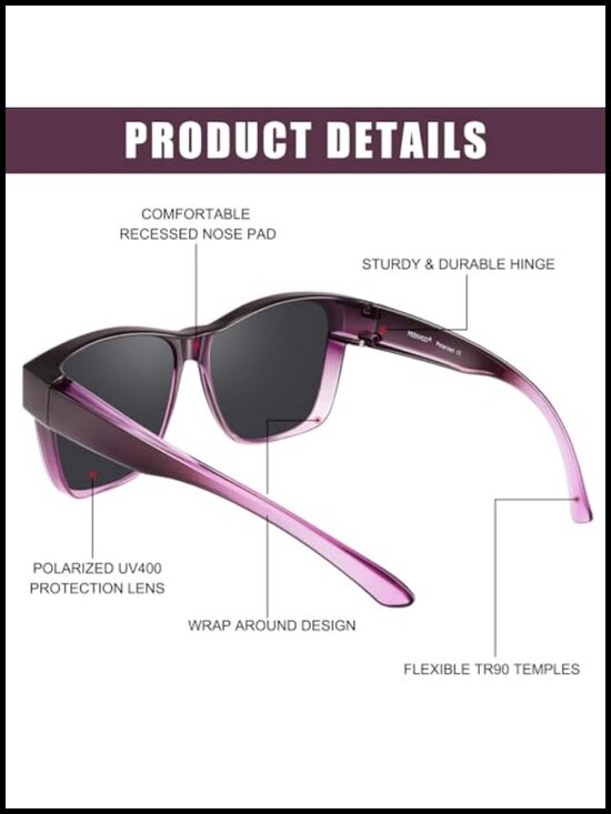 Oversized Square Polarized Sunglasses Fit Over Glasses UV400 Protection TR90 main image 5